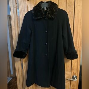 Black Wool Leopard Fur-Trimmed Women's S/M Petite Coat